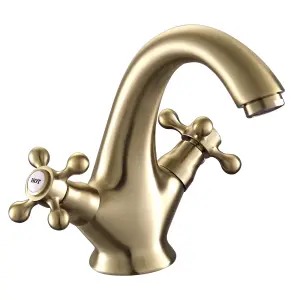 BATHWEST Victorian Polished  Brass Basin Mixer Taps  Cross Handle Bathroom Sink Taps Gold Faucet