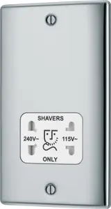 BG Double Raised slim Screwed Shaver socket Gloss Chrome effect