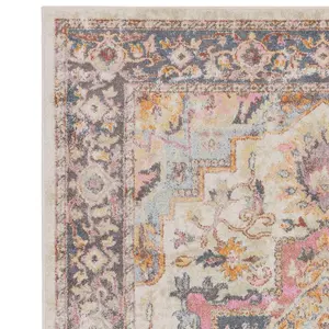 Traditional Persian Floral Abstract Bordered Easy to clean Rug for Dining Room-120cm X 170cm