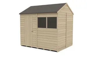 Forest Garden 8x6 ft Reverse apex Wooden Shed with floor & 2 windows - Assembly service included