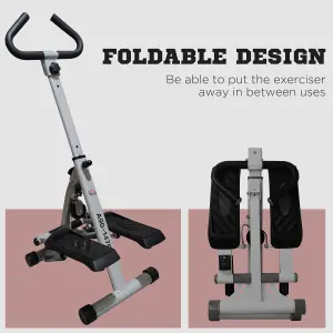 HOMCOM Foldable Stepper Adjustable Step Machine w/ Handlebar LCD Display, Grey