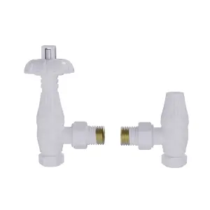 Rinse Bathrooms Traditional Antique Style Brass Thermostatic Radiator Valve Lockshield Heated Towel Rail Angled TRV White