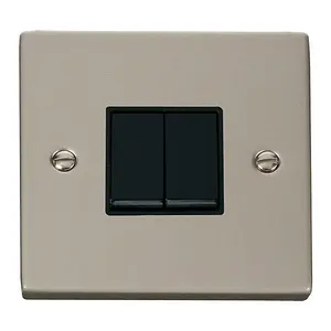 Pearl Nickel 10A 2 Gang 2 Way Light Switch - Black Trim - SE Home