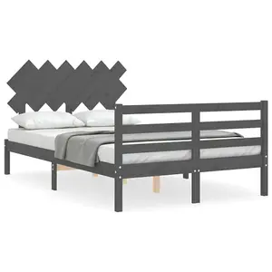 Berkfield Bed Frame with Headboard Grey Double Solid Wood