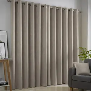 Polyester Room Darkening Grommet / Eyelet Curtain Pair Natural / Width 168 x Drop 137 cm