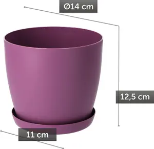 Plant Pots Flower Planter 6 Colours 8 sizes Matt Plastic Pot + Saucer Tray Deco Violet 14cm