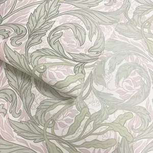 Vale Leaf Wallpaper Green / Pink Muriva 221503