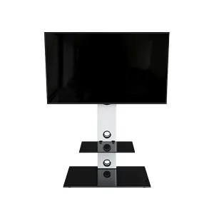 AVF Lesina 70cm Pedestal TV Stand, for TVs 32-65" - Satin White and Black Glass