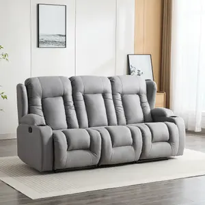 Caesar 3 Seater Grey Technology Fabric Modern Manual Recliner Sofa