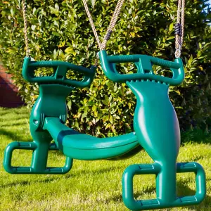 Rebo Moulded Plastic Children's Tandem Glider - Two Child Swing Seat - Green