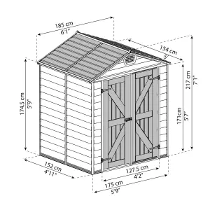 Palram - Canopia Skylight 6x5 ft Apex Tan Plastic 2 door Shed with floor