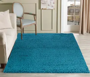 Serdim Rugs Plain Living Room Shaggy Area Rugs Teal 200x290 cm