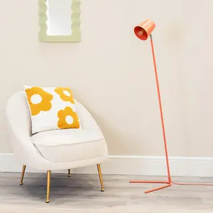 ValueLights Lark Coral Peach Metal Task Slimline Floor Lamp and LED Bulb