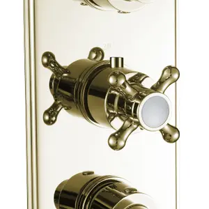 ENKI Regent English Gold White Crosshead 2-Outlet Solid Brass Thermostatic Triple Shower Valve TSV037