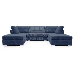 Bishop Navy Blue U Shaped Soft Fabric Jumbo Cord Detachable 5 Seater Large Sofa