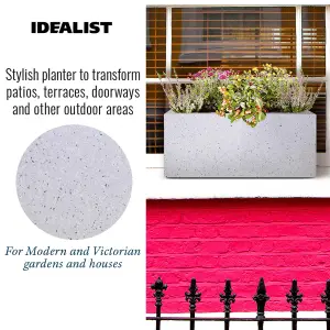 IDEALIST™ 40cm Window Box Garden Planter, Grey Marble Effect Windowsill Planter, Outdoor Plant Pot L40 W17 H17 cm, 12L