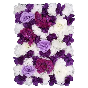 Artificial Flower Wall Backdrop Panel, 60cm x 40cm, Lavender & White