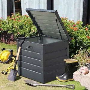 Anthracite Waterproof Metal Outdoor Garden Storage Box Lockable Flat Top 200 L