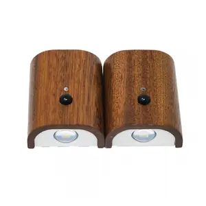 MagLight Magnetic Wall Sconce Sensor Light (Set Of 2), Wooden Wireless USB Rechargeable Night Light - Sapele Wood