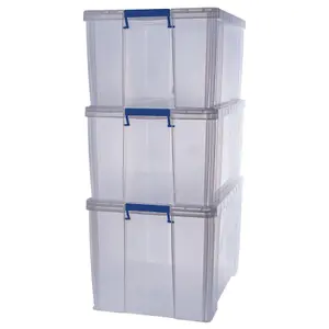 3 BANKERS BOX 2 x 70L 1 x 85L Clear Plastic Storage Box with Lid Super Strong Plastic Boxes