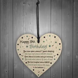 Red Ocean Funny 19th Birthday Gift For Daughter Son Wood Heart Novelty 19th Birthday Card