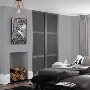 Spacepro Shaker Matt Dark Grey 3 panel 1 mirror Sliding wardrobe door (H) 2220mm x (W) 914mm