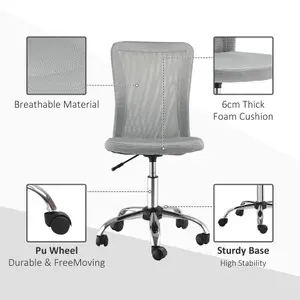 Vinsetto Armless Office Chair with Adjustable Height Mesh Back Wheels Grey