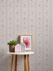 Galerie Maison Charme Beige Vintage Rose Stripe Motif Wallpaper Roll