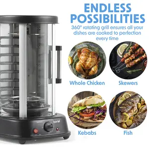 Versatile 21L Vertical Rotisserie Grill Oven 1500W for Perfect Kebabs and Roasting