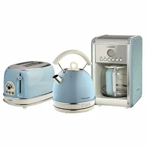 Ariete ARPK15 Vintage Retro Dome Kettle, Toaster & Filter Coffee Machine Set, Blue