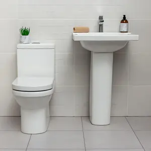 Vesper White Ceramic Close Coupled Toilet with Anti Bacterial Glaze & Soft Close Toilet Seat