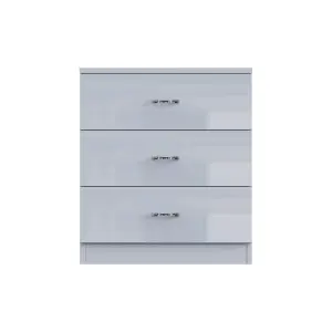 Grey Gloss 3 Drawer Chest Bedside Table Nightstand