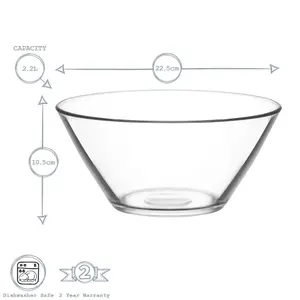 LAV - Vega Glass Serving Bowls - 22.5cm - Pack of 2