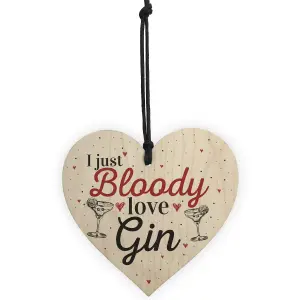 Red Ocean Bloody Love Gin Tonic Wooden Hanging Heart Sign Plaque Funny Sign Pub Party Gift Home Decor