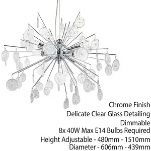 Multi Light Hanging Ceiling Pendant Chrome & Glass Drops Feature Star Rods Lamp