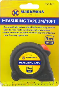 Set Of 2 Measuring Tape 3m Measurer Grip Safety Button Builders Carpenter Tool 10ft