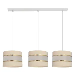 Luminosa Helen Straight Bar Pendant Ceiling Light Ecru, Gold, White 65cm