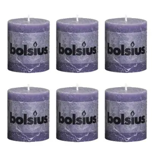 Bolsius 6PC Old Purple Rustic Pillar Candles 80 x 68mm