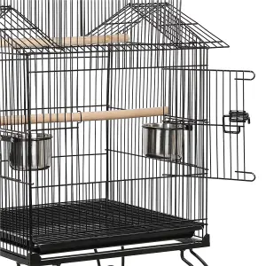 Yaheetech Black Triple Roof Rolling Bird Cage Metal Parrot Cage with Detachable Stand