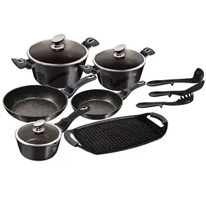 BERLINGER HAUS Carbon Pro 12 Pcs Cookware Set With Grill No Stick Pots Pans Induction Tools