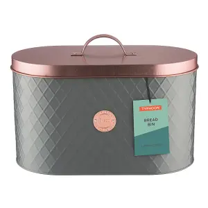 Grey Coated Typhoon Henrik Steel 7.5 L Bread Bin Storage With Air tight Copper Lid.