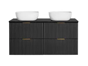 Double Sink Bathroom Vanity Unit with Basin 120cm Countertop Ribbed Textured Black Wall Hung Cabinet Adel