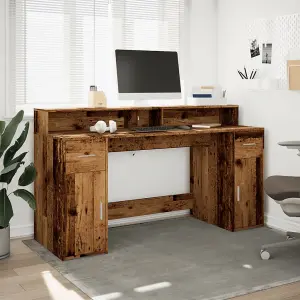 Berkfield Desk with LED Lights Old Wood 160x55x91 cm Engineered Wood