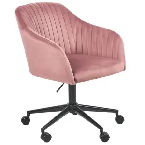 Beliani Modern Desk Chair Velvet Pink VENICE