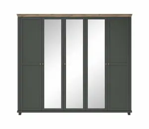 Evora 21 Hinged Wardrobe W2460mm H2160mm D620mm - Green & Oak Lefkas Harmony