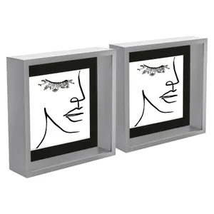 Nicola Spring 3D Deep Box Photo Frames with 6" x 6" Mounts - 8" x 8" - Grey - Pack of 5