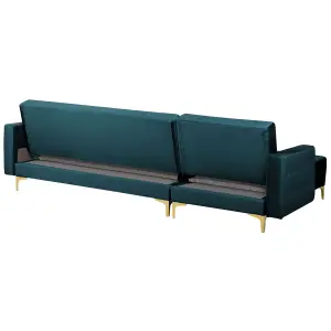 Corner Sofa with Ottoman ABERDEEN Teal Velvet Right Hand