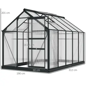 Outsunny 6x10ft Walk-In Polycarbonate Greenhouse Plant Grow Galvanized Aluminium