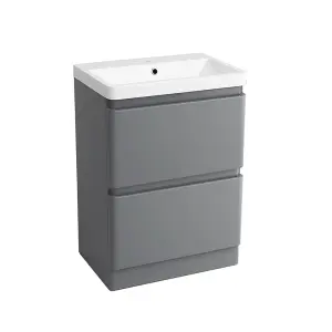 Rinse Bathrooms 600mm Free Standing Basin Vanity Cabinet Unit Bathroom Soft Close Drawers Storage Furniture Gloss Grey