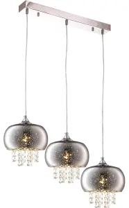 Milagro Starlight Chrome Pendant Lamp 3XE14 A Stunning Range With 22CM Glass Shades Housing Chrome Fitments And Gorgeous Crystals